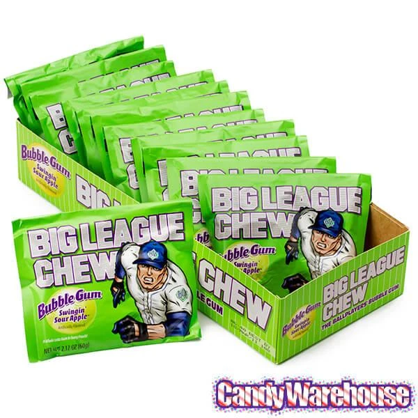Big League Chew Bubble Gum Packs - Sour Apple: 12-Piece Box 4 Big League Chew Bubble Gum Packs - Sour Apple: 12-Piece Box - Image 4