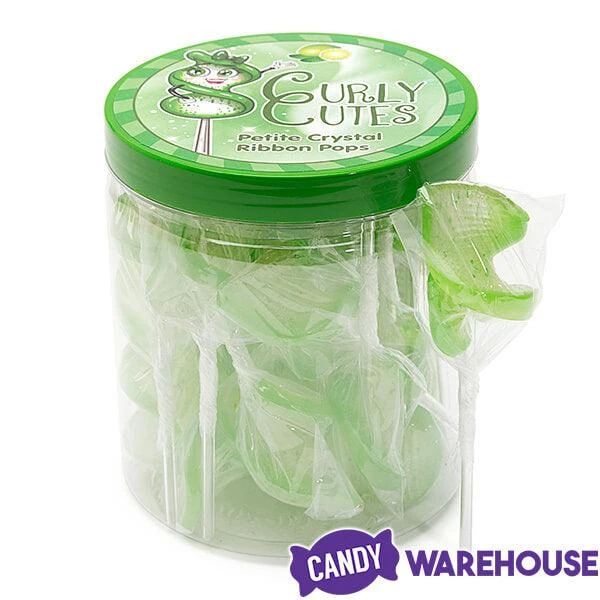 CurlyCutes Petite Crystal Ribbon Pops - Green Lime: 20-Piece Jar 4 CurlyCutes Petite Crystal Ribbon Pops - Green Lime: 20-Piece Jar - Image 4