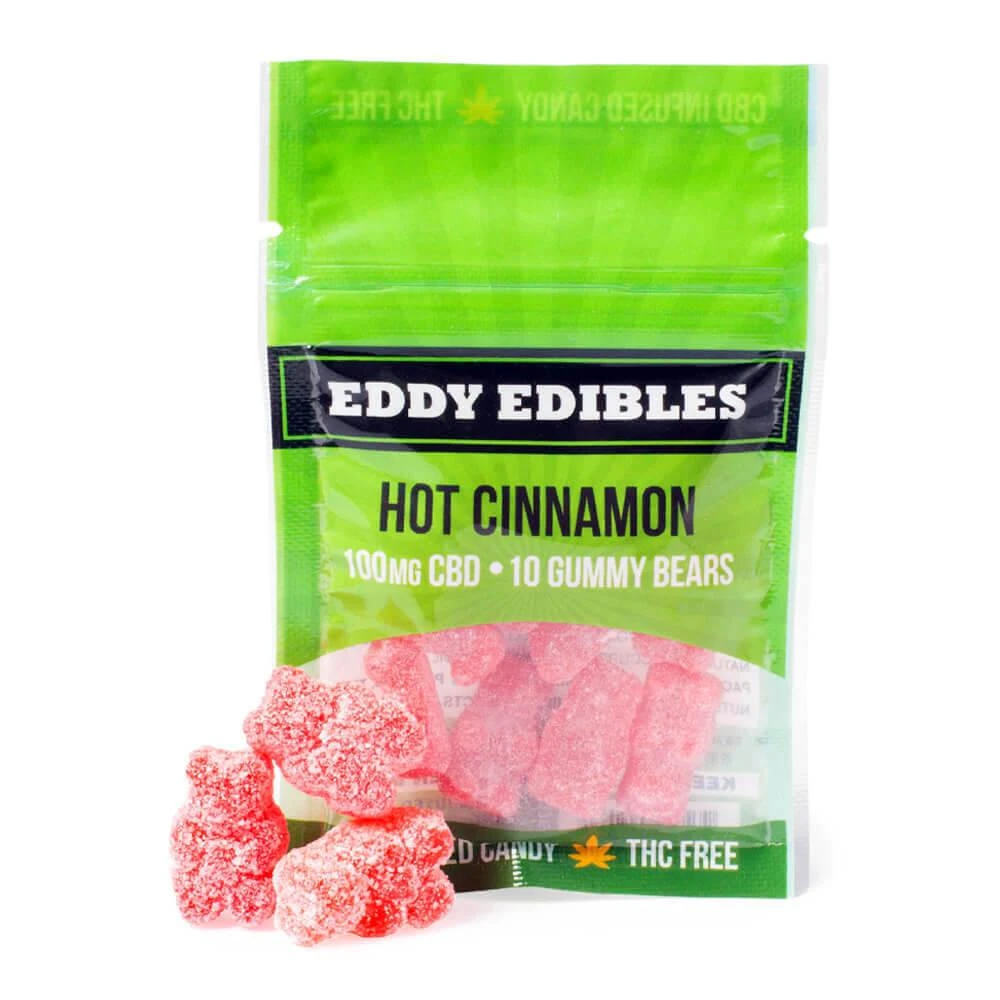 Eddy Edibles Hot Cinnamon CBD Gummies THC Free 100mg: 10 Gummy Bears 1 Eddy Edibles Hot Cinnamon CBD Gummies THC Free 100mg: 10 Gummy Bears