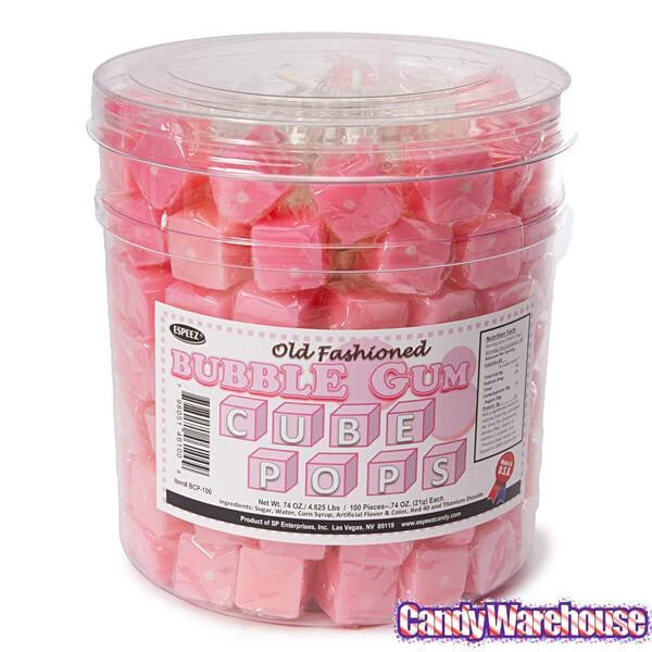 Espeez Cube Pops - Bubble Gum: 100-Piece Tub 2 Espeez Cube Pops - Bubble Gum: 100-Piece Tub - Image 2