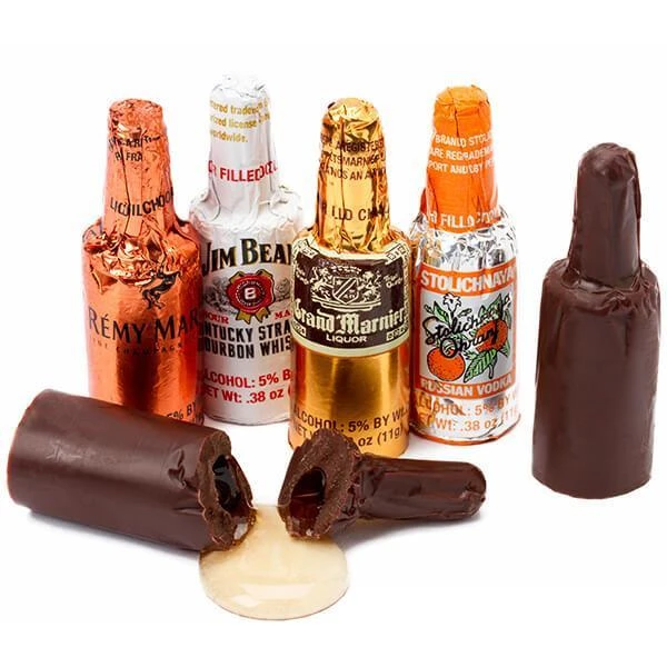 Foiled Chocolate Bottles With Liquor Filling: 24-Piece Display 1 Foiled Chocolate Bottles With Liquor Filling: 24-Piece Display