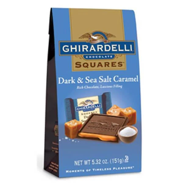 Ghirardelli Dark Chocolate Squares With Sea Salt Caramel Filling 5-Ounce Bags: 6-Piece Box 1 Ghirardelli Dark Chocolate Squares With Sea Salt Caramel Filling 5-Ounce Bags: 6-Piece Box