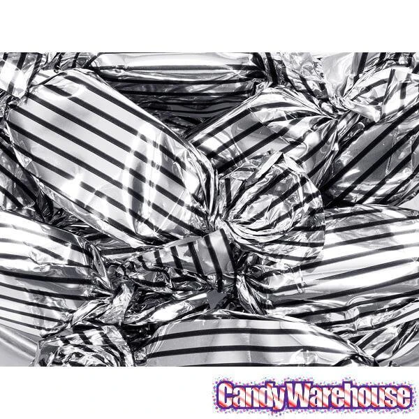 Silver With Black Stripes Wrapped Mocha Chocolate Meltaways: 1LB Bag 2 Silver With Black Stripes Wrapped Mocha Chocolate Meltaways: 1LB Bag - Image 2