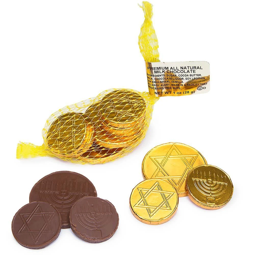 Thompson Hanukkah Gelt Gold Foiled Milk Chocolate Coins 1-Ounce Mesh Bags: 30-Piece Tub 1 Thompson Hanukkah Gelt Gold Foiled Milk Chocolate Coins 1-Ounce Mesh Bags: 30-Piece Tub